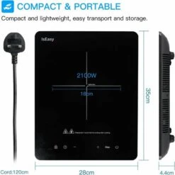 IsEasy Portable Induction Hob 2100W Single Cooking Zone Induction Cooker With 9 Power Levels Setting, 8-hours Timer, Sensor Touch Control, Safety Lock [Energy Class A+++] -Home Chef Shop 100028414 5