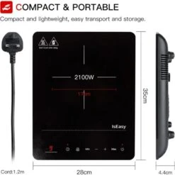 IsEasy Single Induction Cooker 2100W Portable Induction Hob With Slim Black Crystal Panel Body, Induction Plate With 9 Power Levels Setting, Max & Min Function, 8-hours Timer, Safety Lock -Home Chef Shop 100028462 4