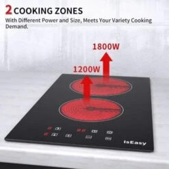IsEasy Electric Ceramic Hob With Plug-in, Built-in & Portable Cooktop, 30cm 2 Zones 3000W [Energy Class A+] -Home Chef Shop 100028512 3
