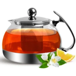 Deuba Glass Teapot Tea Maker 1.2 L With Removable Stainless Steel Tea Strainer Insert Infuser Loose Tea Leaf