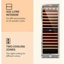 Klarstein Vinovilla Grande 165 Built-in Duo Wine Fridge 425l 165 Bottles 3-colour Glass Door -Home Chef Shop 22969417 3