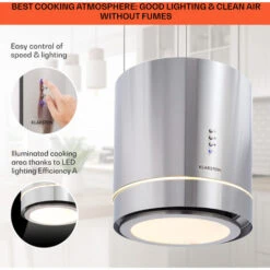 Klarstein Tron Ambience Island Extractor Hood Ø38cm Convection 540m³ / H LED Stainless Steel -Home Chef Shop 22969593 4