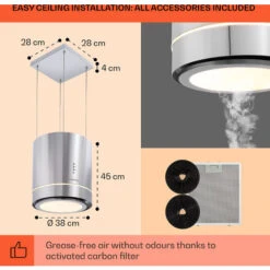 Klarstein Tron Ambience Island Extractor Hood Ø38cm Convection 540m³ / H LED Stainless Steel -Home Chef Shop 22969593 5