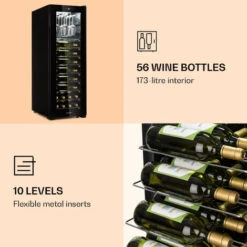 Klarstein Bellevin 62 Wine Cooler 56 Bottles 5-20 ° C Energy Class A Black -Home Chef Shop 22969765 4