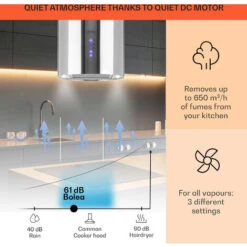 Klarstein Beretta Island Cooker Extractor Hood Ø35cm Exhaust / Circulating Air 650m³ / H LED Stainless Steel -Home Chef Shop 22970406 3