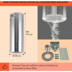 Klarstein Beretta Island Cooker Extractor Hood Ø35cm Exhaust / Circulating Air 650m³ / H LED Stainless Steel -Home Chef Shop 22970406 5