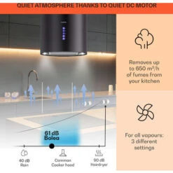 Klarstein Klarstein Beretta Island Cooker Extractor Hood Ø35cm Exhaust / Circulating Air 650m³ / H LED Black -Home Chef Shop 22970410 3