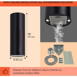 Klarstein Klarstein Beretta Island Cooker Extractor Hood Ø35cm Exhaust / Circulating Air 650m³ / H LED Black -Home Chef Shop 22970410 5