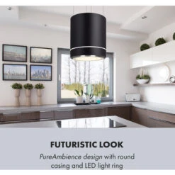 Klarstein Tron Ambience Island Cooker Extractor Hood Ø38cm Recirculation 540m³ / H LED Black -Home Chef Shop 22970601 4