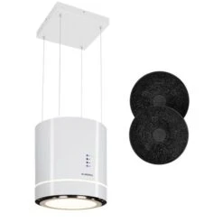 Klarstein Tron Ambience Island Cooker Extractor Hood Ø38cm Recirculation 540m³ / H LED White