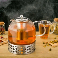 Monzana Teapot With Warmer And Sieve Insert 1,5l Tea Maker Made Of Borosilicate Glass Stainless Steel Lid Dishwasher-Safe -Home Chef Shop 25899142 3