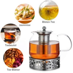 Monzana Teapot With Warmer And Sieve Insert 1,5l Tea Maker Made Of Borosilicate Glass Stainless Steel Lid Dishwasher-Safe -Home Chef Shop 25899142 4