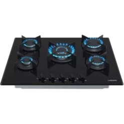 AREBOS Gas Hob 5 Burners Glass Ceramic Incl. Pot Rack & Ignition Fuse Autarkic Suitable For Natural Gas Or Propane Gas Gas Cooker Gas Cooker