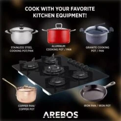 AREBOS Gas Hob 5 Burners Glass Ceramic Incl. Pot Rack & Ignition Fuse Autarkic Suitable For Natural Gas Or Propane Gas Gas Cooker Gas Cooker -Home Chef Shop 28597997 4