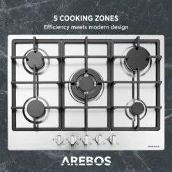 AREBOS Stainless Steel Gas Cooker - 5 Burners - 68 Cm -Home Chef Shop 28598036 4