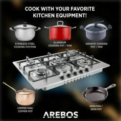 AREBOS Stainless Steel Gas Cooker - 5 Burners - 68 Cm -Home Chef Shop 28598036 5