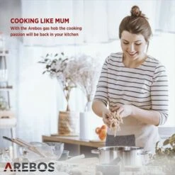 AREBOS Gas Stove 4 Flames Stainless Steel Incl. Grates & Safety Pilot Self-sufficient Suitable For Natural Gas And Propane Gas Gas Hob Gas Cooker -Home Chef Shop 28598145 3