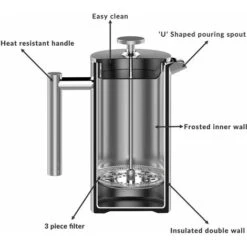 French Press Cafetiere Steel Coffee Maker FREE Filters & Spoons 350ml M&W -Home Chef Shop 32126984 5