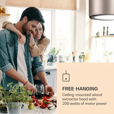 Klarstein Skyfall Smart, Island Extractor Hood, Ø45cm, Circulating Air, 402m³ / H, LED, Stainless Steel, Gold 2 Klarstein Skyfall Smart, Island Extractor Hood, Ø45cm, Circulating Air, 402m³ / H, LED, Stainless Steel, Gold - Image 2