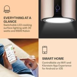 Klarstein Skyfall Smart, Island Extractor Hood, Ø45cm, Circulating Air, 402m³ / H, LED, Stainless Steel, Gold 7 Klarstein Skyfall Smart, Island Extractor Hood, Ø45cm, Circulating Air, 402m³ / H, LED, Stainless Steel, Gold -Home Chef Shop 33504293 3