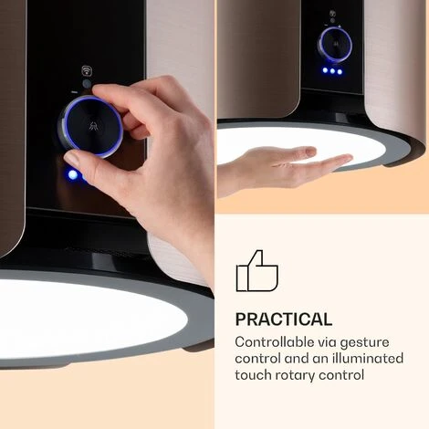 Klarstein Skyfall Smart, Island Extractor Hood, Ø45cm, Circulating Air, 402m³ / H, LED, Stainless Steel, Gold 4 Klarstein Skyfall Smart, Island Extractor Hood, Ø45cm, Circulating Air, 402m³ / H, LED, Stainless Steel, Gold - Image 4