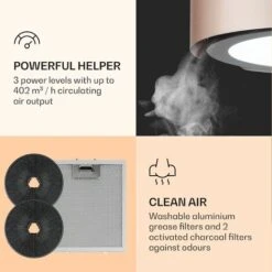 Klarstein Skyfall Smart, Island Extractor Hood, Ø45cm, Circulating Air, 402m³ / H, LED, Stainless Steel, Gold 9 Klarstein Skyfall Smart, Island Extractor Hood, Ø45cm, Circulating Air, 402m³ / H, LED, Stainless Steel, Gold -Home Chef Shop 33504293 5