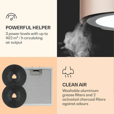 Klarstein Skyfall Smart, Island Extractor Hood, Ø45cm, Circulating Air, 402m³ / H, LED, Stainless Steel, Gold 5 Klarstein Skyfall Smart, Island Extractor Hood, Ø45cm, Circulating Air, 402m³ / H, LED, Stainless Steel, Gold - Image 5