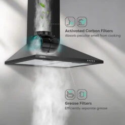 CIARRA 201BK60 Cooker Hood 60cm With Carbon Filters 370m3/h Class A Wall Mounted Extractor Hood - Black -Home Chef Shop 36409467 4