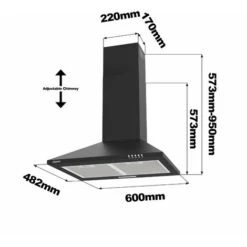 CIARRA 201BK60 Cooker Hood 60cm With Carbon Filters 370m3/h Class A Wall Mounted Extractor Hood - Black -Home Chef Shop 36409467 5