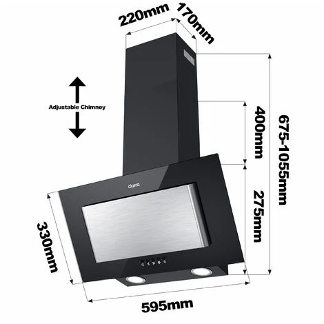 CIARRA 60cm Angled Wall Mounted Cooker Hood With 3-speed Extraction-CD6736DB 5 CIARRA 60cm Angled Wall Mounted Cooker Hood With 3-speed Extraction-CD6736DB - Image 5