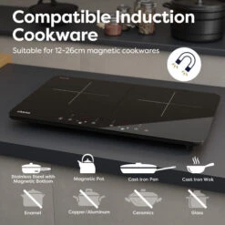 CIARRA 2800W Induction Hob 9 Power Levels 10 Temperature Levels Safety Lock-CUTIH2 -Home Chef Shop 36409488 5