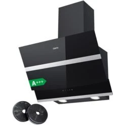 CIARRA 60cm Angled Cooker Hood Touch Control 650m3/h Black Glass Chimney Hood Class A++ LED 4 Speeds -736NBK60