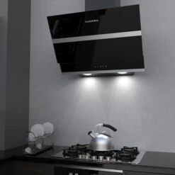 CIARRA 60cm Angled Cooker Hood Touch Control 650m3/h Black Glass Chimney Hood Class A++ LED 4 Speeds -736NBK60 -Home Chef Shop 36409491 3