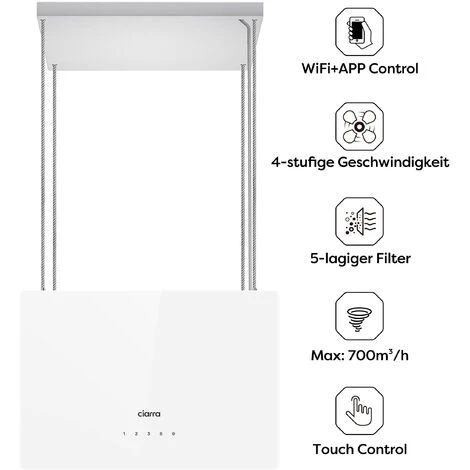 CIARRA 48cm Island Hood 700m3/h With 4-speed Extraction Class A++ Ceiling Hood-CD4850S 2 CIARRA 48cm Island Hood 700m3/h With 4-speed Extraction Class A++ Ceiling Hood-CD4850S - Image 2