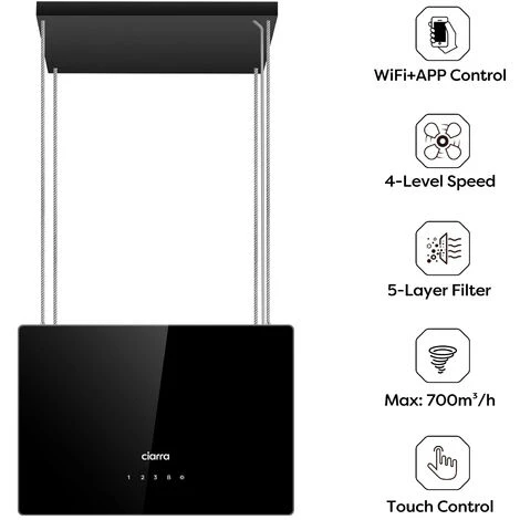 CIARRA 48cm Island Hood 700m3/h With 4-speed Extraction Class A++ Ceiling Hood -CD4850B 2 CIARRA 48cm Island Hood 700m3/h With 4-speed Extraction Class A++ Ceiling Hood -CD4850B - Image 2