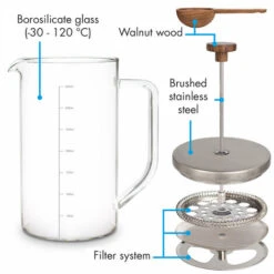 Klarstein Glaswerk Ristretto, French Press, 0.35 Litre, Borosilicate Glass, Stainless Steel, Walnut Wood -Home Chef Shop 42770286 5