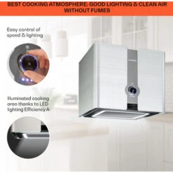 Klarstein Futurelight Smart Island Bonnet Recirculation 420m³/h LED Stainless Steel -Home Chef Shop 50828013 4