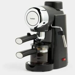 VonShef 4 Bar Espresso Machine - Black Coffee Maker With 4 Cup Capacity, Removable Easy Clean Drip Tray, Stainless Steel Filter, Control Dial & Milk Frothing For Espressos, Cappuccinos & Lattes - 800W
