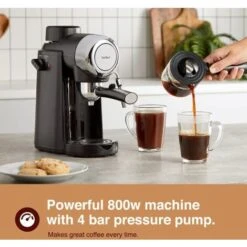 VonShef 4 Bar Espresso Machine - Black Coffee Maker With 4 Cup Capacity, Removable Easy Clean Drip Tray, Stainless Steel Filter, Control Dial & Milk Frothing For Espressos, Cappuccinos & Lattes - 800W -Home Chef Shop 54924687 3