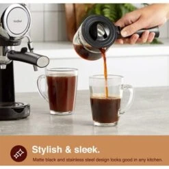 VonShef 4 Bar Espresso Machine - Black Coffee Maker With 4 Cup Capacity, Removable Easy Clean Drip Tray, Stainless Steel Filter, Control Dial & Milk Frothing For Espressos, Cappuccinos & Lattes - 800W -Home Chef Shop 54924687 5