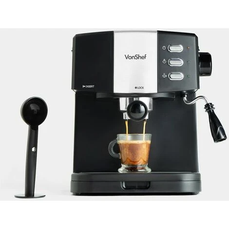 VonShef Espresso Machine, 15 Bar Pressure Pump – Barista Coffee Maker With Milk Frother For Latte, Cappuccino, Americano, Flat White And More – Black/Silver 1 VonShef Espresso Machine, 15 Bar Pressure Pump – Barista Coffee Maker With Milk Frother For Latte, Cappuccino, Americano, Flat White And More – Black/Silver