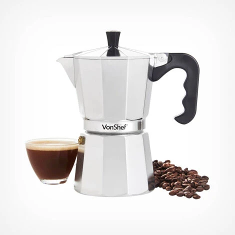 VonShef 6 Cup/300ml Italian Espresso Coffee Maker Moka Stove Top Macchinetta Includes A Replacement Gasket And Filter 1 VonShef 6 Cup/300ml Italian Espresso Coffee Maker Moka Stove Top Macchinetta Includes A Replacement Gasket And Filter