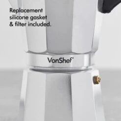 VonShef 6 Cup/300ml Italian Espresso Coffee Maker Moka Stove Top Macchinetta Includes A Replacement Gasket And Filter 9 VonShef 6 Cup/300ml Italian Espresso Coffee Maker Moka Stove Top Macchinetta Includes A Replacement Gasket And Filter -Home Chef Shop 54924887 5