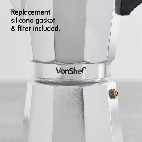 VonShef 6 Cup/300ml Italian Espresso Coffee Maker Moka Stove Top Macchinetta Includes A Replacement Gasket And Filter 5 VonShef 6 Cup/300ml Italian Espresso Coffee Maker Moka Stove Top Macchinetta Includes A Replacement Gasket And Filter - Image 5