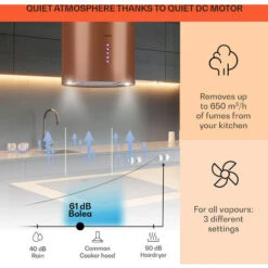 Klarstein Beretta, Island Extractor Hood, Ø 35 Cm, Exhaust / Circulating Air, 650m³ / H, LED, Copper -Home Chef Shop 56581942 3