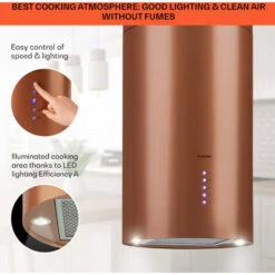 Klarstein Beretta, Island Extractor Hood, Ø 35 Cm, Exhaust / Circulating Air, 650m³ / H, LED, Copper -Home Chef Shop 56581942 4