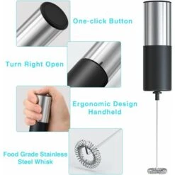 Handheld Milk Frother, Electric Milk Blender Froth Machine, Stirred Beverage Blender For Latte, Cappuccino, Hot Chocolate, Drinks, High Speed 14000 RPM (battery Not Included, With Stand) -Home Chef Shop 60699910 3