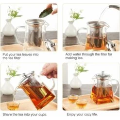 Square Glass Teapot With Infuser, 500 Ml Borosilicate Tea Pot With Strainer, Clear Leaf Tea Pots For Loose Tea -Home Chef Shop 60699916 3