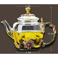 Glass Teapot - 280 Ml (9.47 Oz) - Glass Teapot With France Enamel Chrysanthemum Flower/Heat Resistant Glass Teapot Kettle With Strainer For Blooming Tea, Loose Leaf Tea -Home Chef Shop 60699922 4