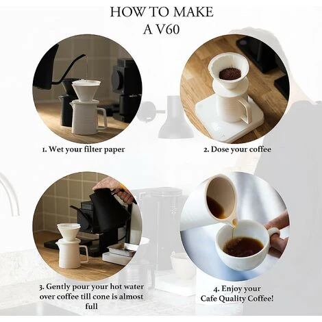 500ML Pour Coffee Maker Set, Premium Ceramic V60 Dripper And Decanter, 1-2 Cup Home Filter Coffee Maker (White) 3 500ML Pour Coffee Maker Set, Premium Ceramic V60 Dripper And Decanter, 1-2 Cup Home Filter Coffee Maker (White) - Image 3
